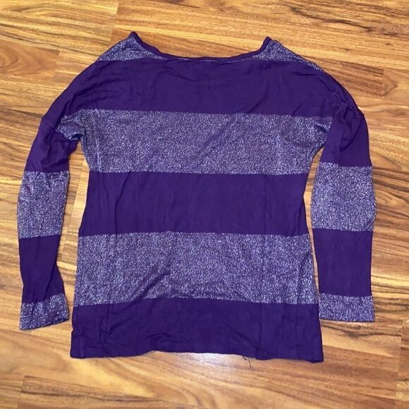 Old Navy Purple Striped Shimmery Top Long Sleeve - Picture 4 of 4